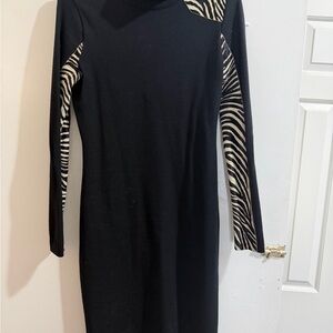 Blumarine Black Dress with Zebra Print Accents made Italy